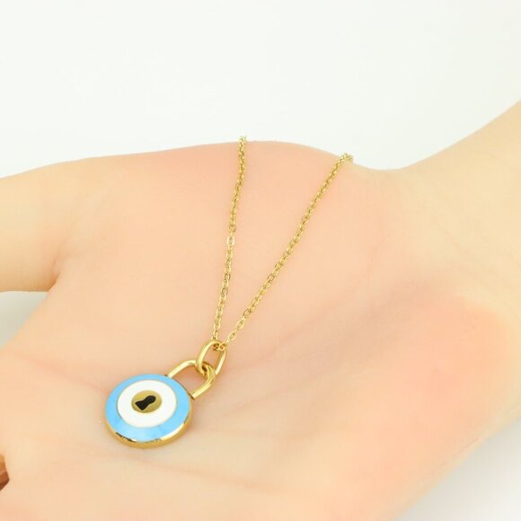 Yellow Gold Evil Eye Lock Necklace, XPNL0295 - Picture 7 of 13